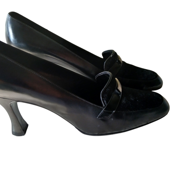 Dolce & Gabanna Fur Top Heel Logo Loafers Womans size 9 / 39 & 1/2 Black - Picture 9 of 12